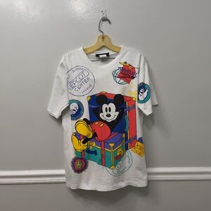 VTG Disney Epcot Center Mickey World Travel T-shirt Sz S/M Disneyana Made In USA